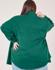Back view of Flannel Overshirt in Hunter Green on Marielena