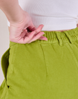 Heavyweight Trousers in Gross Green close up of elastic waistband