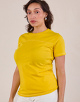JV Tee in Golden Yellow angled front view on Tiara