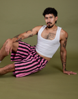 Longline Work Shorts in Bubblegum Pink and Cropped Tank in Vintage Tee White on Jesse