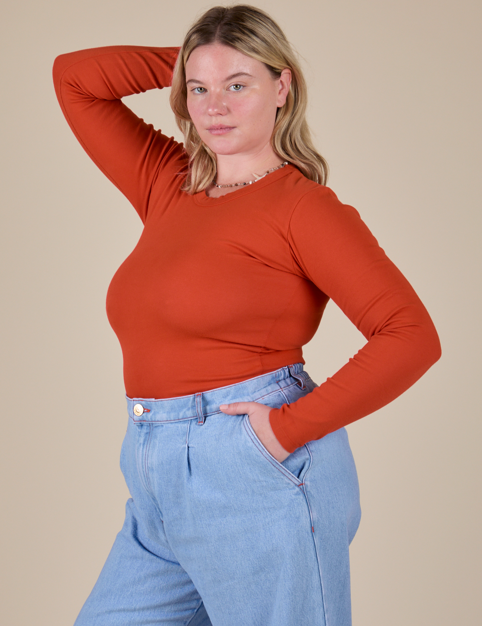 Long Sleeve Baby Tee - Chili Red