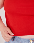 Muscle Tee in Mustang Red close up on Ashley