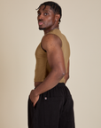 Muscle Tee in Desert Brown side view on Isaac