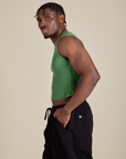 Muscle Tee in Seafoam Green side view on Isaac