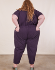 Back view of Short Sleeve Jumpsuit in Nebula Purple worn by Catie