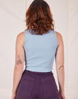Back view of Sleeveless Essential Turtleneck in Periwinkle on Alex