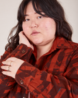 Close up of Plaid Flannel Overshirt in Paprika on Ashley