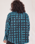 Plaid Flannel Overshirt in Marine Blue back view on Jesse