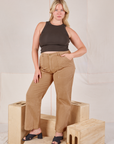 Lish is wearing Racerback Tank in Espresso Brown and tan Work Pants