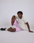 Longline Work Shorts in Lilac Purple and Organic Vintage Tee in Vintage Tee White on Isaac