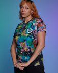 Angled front view of Classic Tee in Rainbow Magic Waters on Tiara