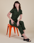 Short Sleeve Jumpsuit in Swamp Green worn by Alex