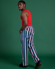 Angled back view of Work Pants in Pacific Stripe on Isaac