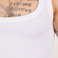 Front close up of Cropped Tank Top in Vintage Off-White worn by Jesse