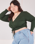 Wrap Top in Swamp Green angled front view on Ashley