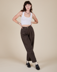 Heavyweight Trousers in Espresso Brown and Cropped Tank in vintage tee white on Alex
