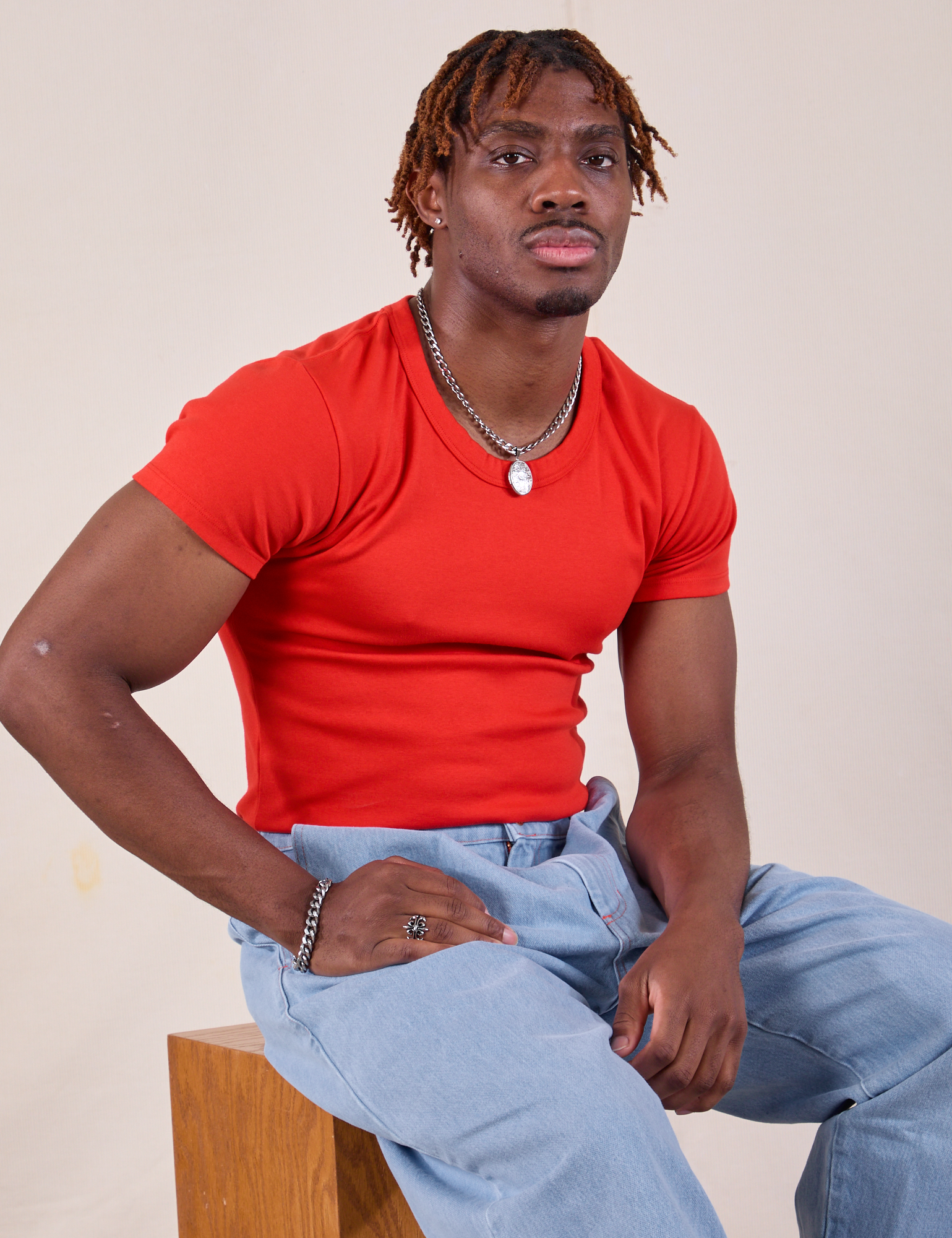 Baby Tee in Mustang Red worn by Isaac