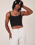 Jerrod is wearing Cropped Cami in Basic Black and vintage tee off-white Western Pants