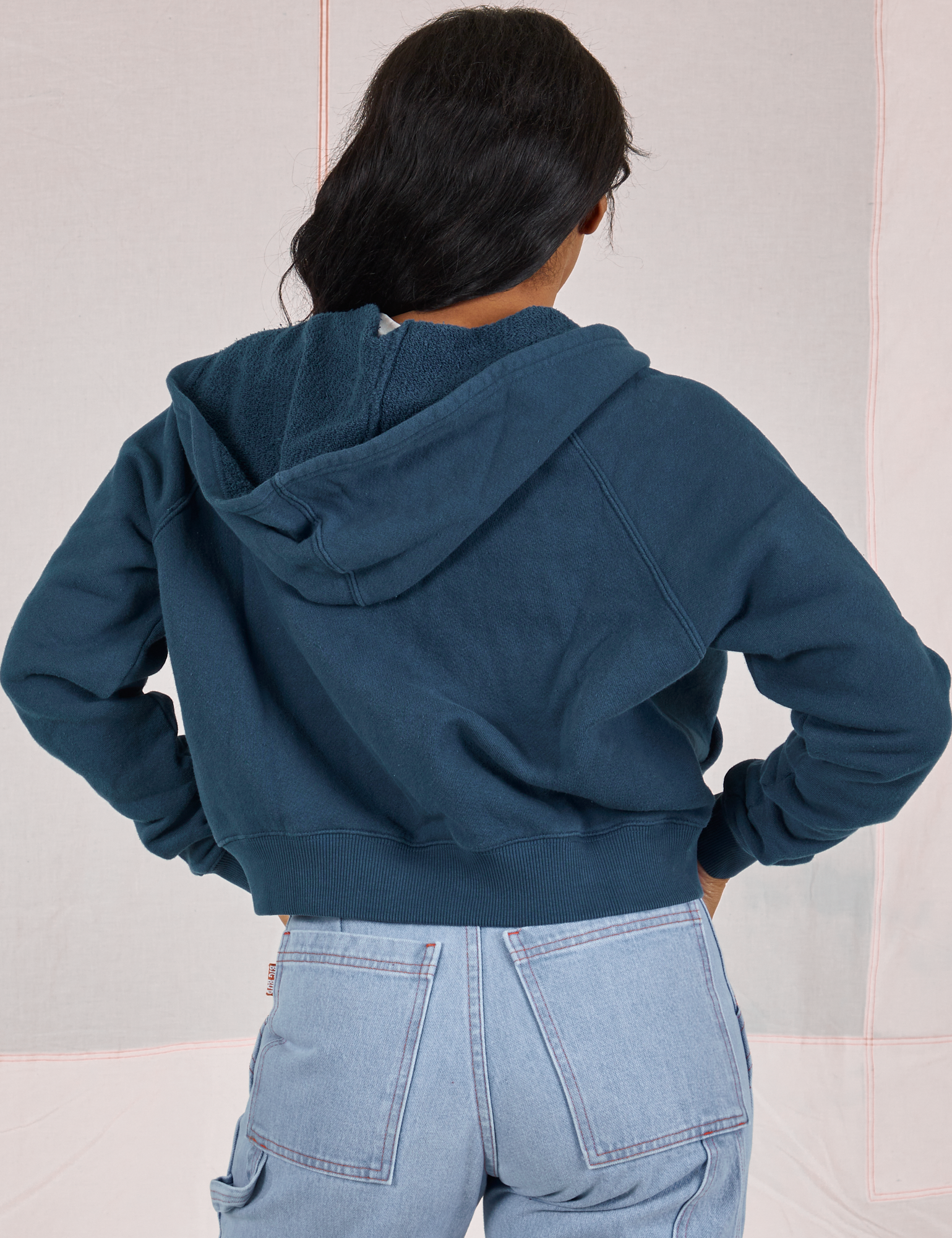 Cropped Zip Hoodie in Lagoon back view on Kandia