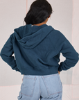 Cropped Zip Hoodie in Lagoon back view on Kandia