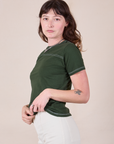 JV Tee in Swamp Green side view on Alex