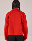 Mechanic Jacket in Mustang Red back view on Anthony