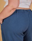 Baggy Mid-Rise Trousers in French Blue back close up on Juliet