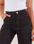 Organic Work Pants in Basic Black front close up on Mika