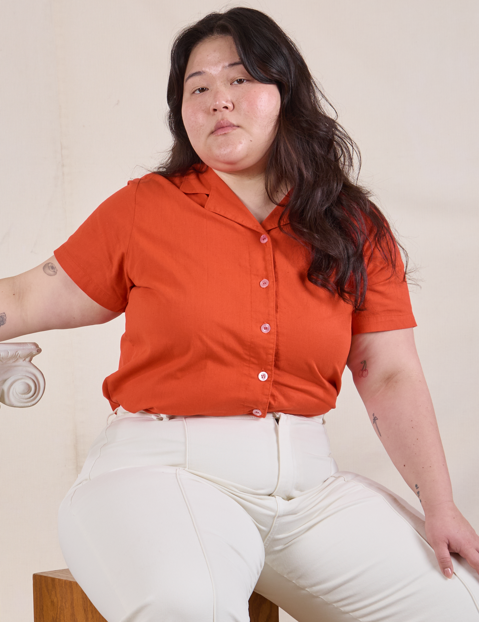Pantry Button-Up in Chili Red on Ashley