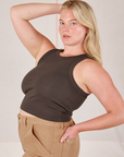 Racerback Tank in Espresso Brown angled front view on Lish