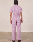 Short Sleeve Jumpsuit in Lilac back view on Anthony