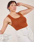 Tiara is wearing Tank Top in Burnt Terracotta and vintage tee off-white Western Pants