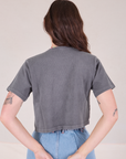 Cropped Burly Tee in Washed Grey back view on Alex