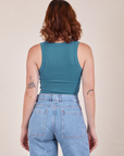 Back view of Cropped Tank Top in Marine Blue worn by Alex