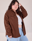 Flannel Overshirt in Fudgesicle Brown angled front view on Ashley