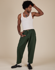 Heavyweight Trousers in Swamp Green and Tank Top in Vintage Tee White on Jerrod