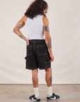 Back view of Carpenter Shorts in Basic Black and Cropped Tank in vintage tee off-white on Jesse