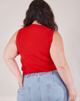Muscle Tee in Mustang Red back view on Ashley