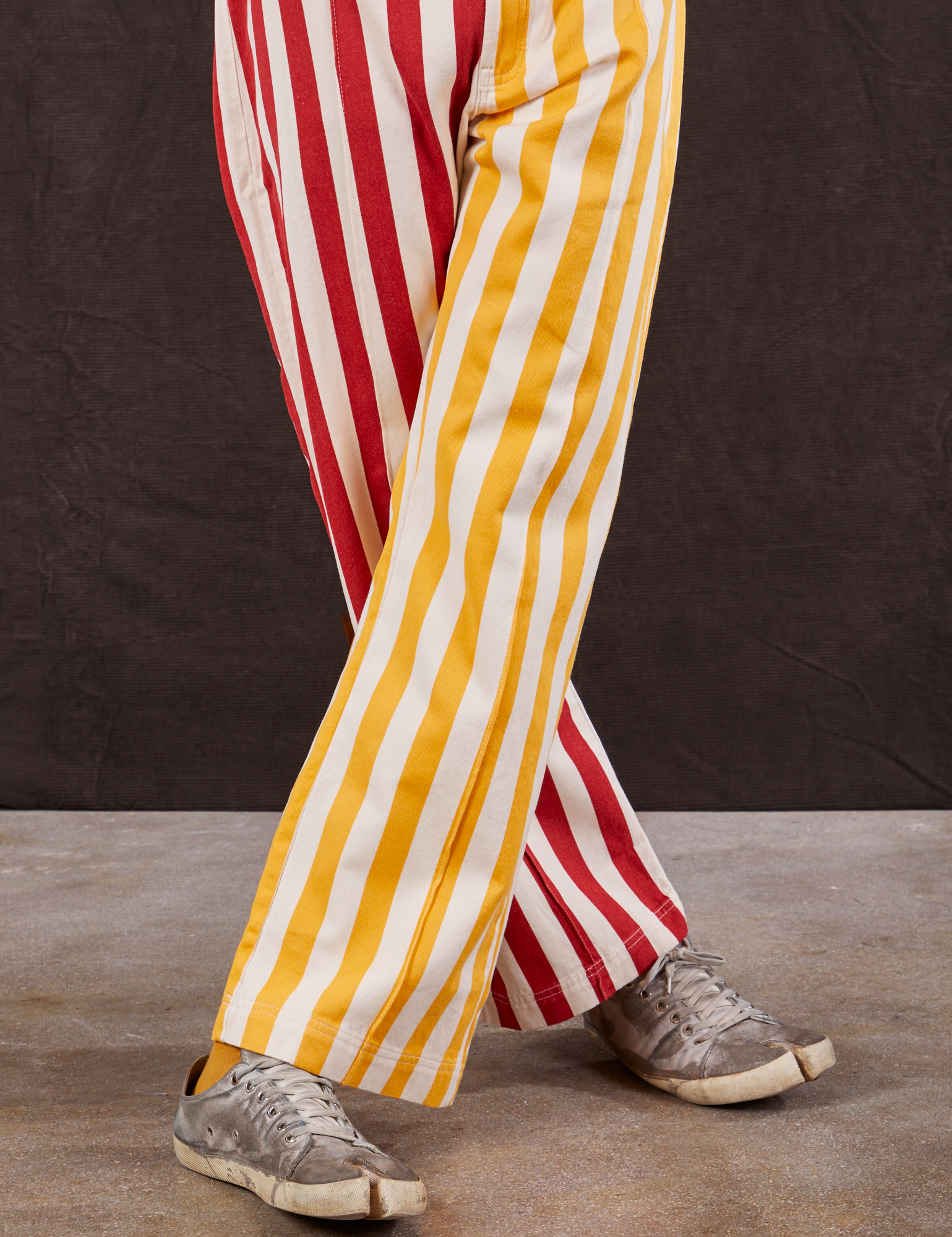 Western Pants in Ketchup/Mustard Stripes pant leg close up on Jerrod