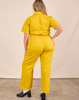 Short Sleeve Jumpsuit in Golden Yellow back view on Lish