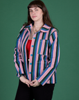 Angled front view of Stripe Work Jacket in Pacific Stripe on Sydney