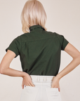Pantry Button-Up in Swamp Green back view on Madeline