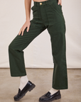 Work Pants in Swamp Green pant leg close up on Madeline