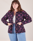 Sydney is 5'9" and wearing XS  Purple Tile Jacquard Work Jacket