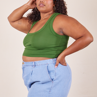 Side view of Cropped Tank Top in Lawn Green worn by Morgan