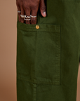 Drop Pocket Cargo Pants in Evergreen side pant pocket close up