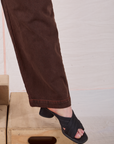 Overdyed Denim Trouser in Fudge pant leg close up on Lish