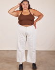 Alicia is wearing Halter Top in Fudgesicle Brown and vintage off-white Western Pants