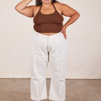 Alicia is wearing Halter Top in Fudgesicle Brown and vintage off-white Western Pants