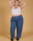 Baggy Mid-Rise Trousers in French Blue and vintage tee white Cropped Tank on Juliet